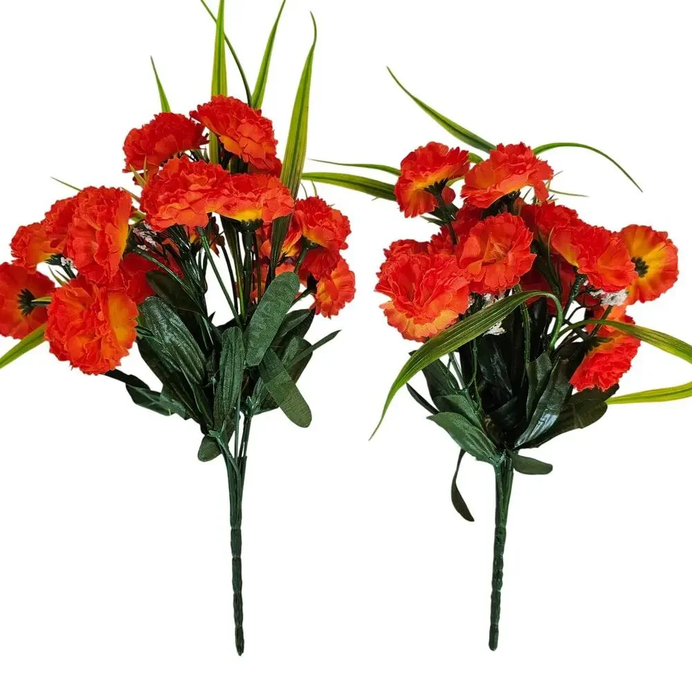 Orange Artificial Carnation Flower Bushes Faux Floral Greenery 11